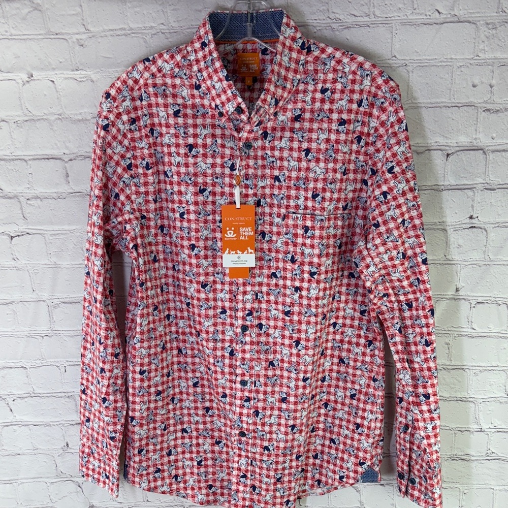 ⭐️NWT Con.struct projectthepaw gingham long sleeve Mens shirt SZ Med